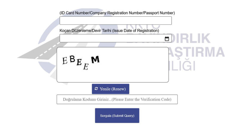 Enter plate, passport (with P), registration date, and captcha