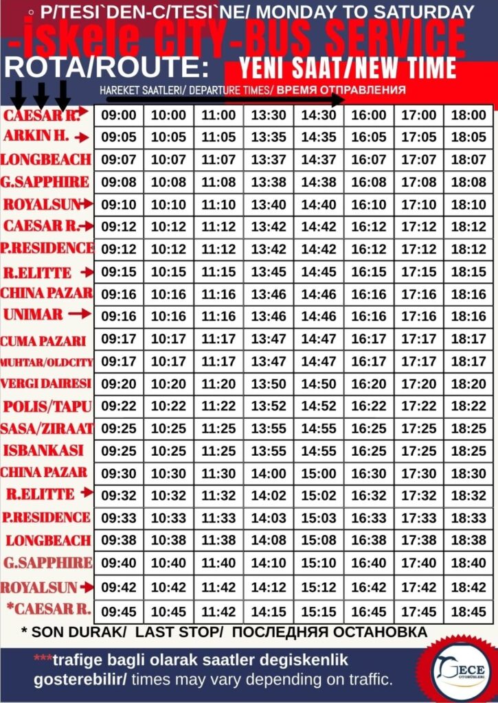 İskele City Bus Schedule 2026