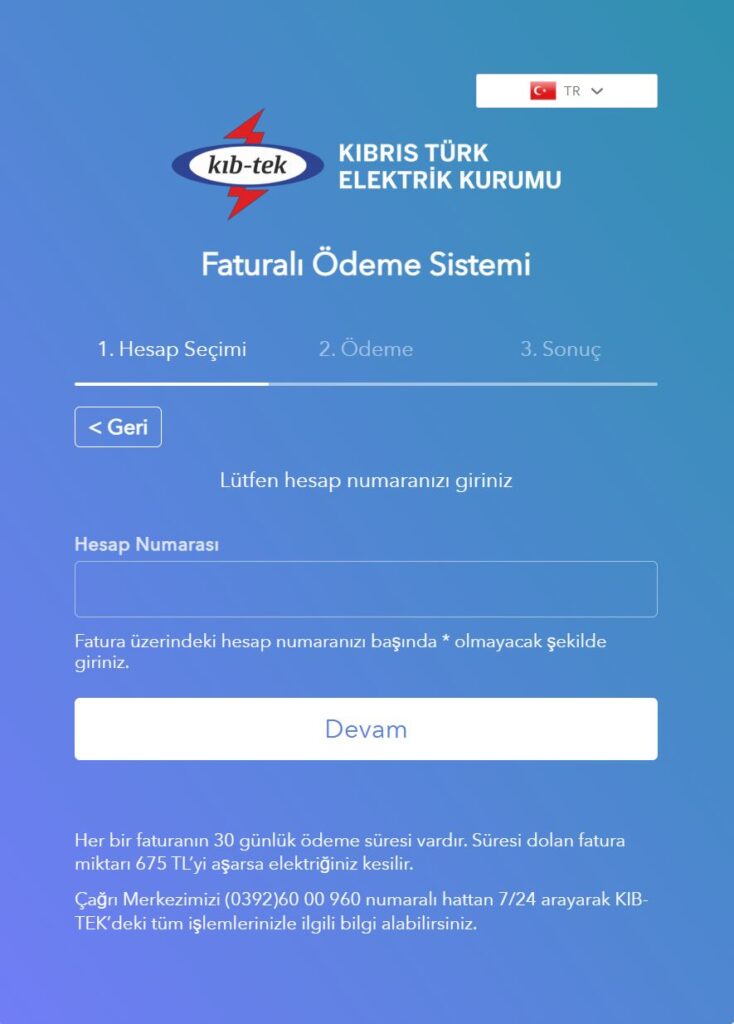 KIB-TEK’in web sitesinde hesap numaranızı girin.