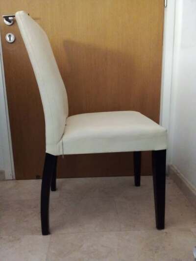 Wooden-Leg Chairs with Leather Upholstery (Set of 6)