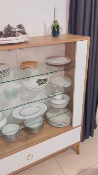 Living Room Furniture Set (Glass Display Cabinet, Corner Sofa & Sofa Bed)